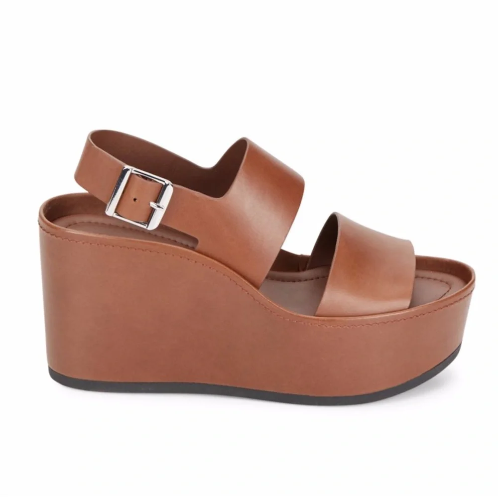 NWOB Vince Idalia Brown Leather Platform Wedge Sandals